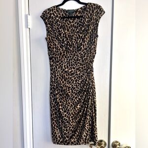 Classic Lauren Ralph Lauren Animal Leopard Print Wrap Ruched Knee Length, sz 6
